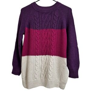 Jack Wills Womens Alpaca Blend Cable Knit Colorblock Sweater Purple US 2